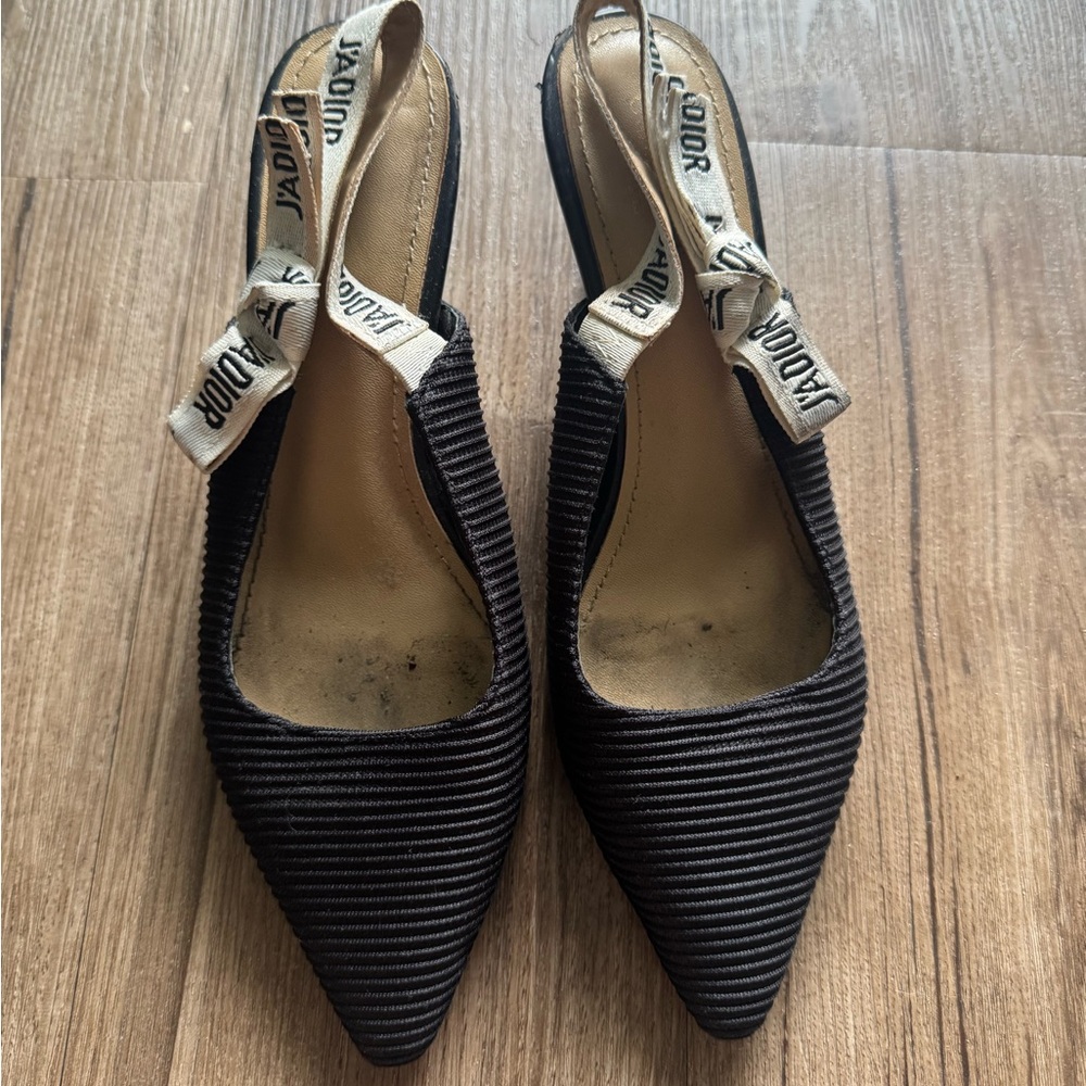 Dior Black Textured Slingback Shoes